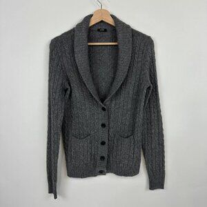 J Crew Women Fishermen Cable Knit Cashmere Button Front Cardigan Grey